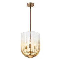 3-Light Candle Style Bell Ribbed Tinted Glass Ceiling Pendant