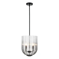 3-Light Candle Style Bell Ribbed Tinted Glass Ceiling Pendant