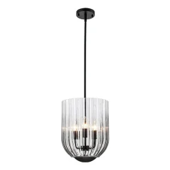 3-Light Candle Style Bell Ribbed Tinted Glass Ceiling Pendant