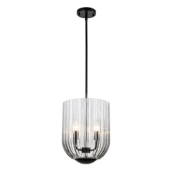3-Light Candle Style Bell Ribbed Tinted Glass Ceiling Pendant