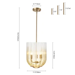 3-Light Candle Style Bell Ribbed Tinted Glass Ceiling Pendant