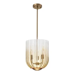 3-Light Candle Style Bell Ribbed Tinted Glass Ceiling Pendant