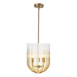 3-Light Candle Style Bell Ribbed Tinted Glass Ceiling Pendant