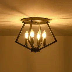 4-light Candle Style Black Simple Geometric Lantern Semi Flush