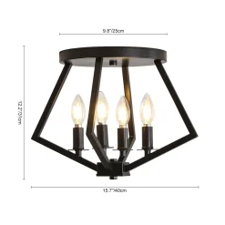 4-light Candle Style Black Simple Geometric Lantern Semi Flush