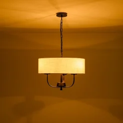 3-Light Candle Style Large Fabric Drum Cage Chandelier