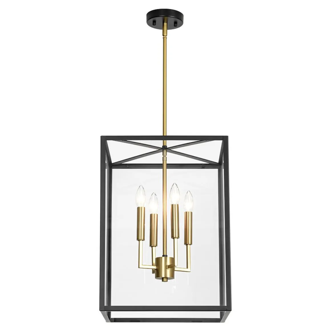 4-Light Candle Style Wide Glass Square Lantern Pendant