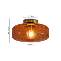 1-Light Caramel Amber Ribbed Glass Round Semi Flush Mount
