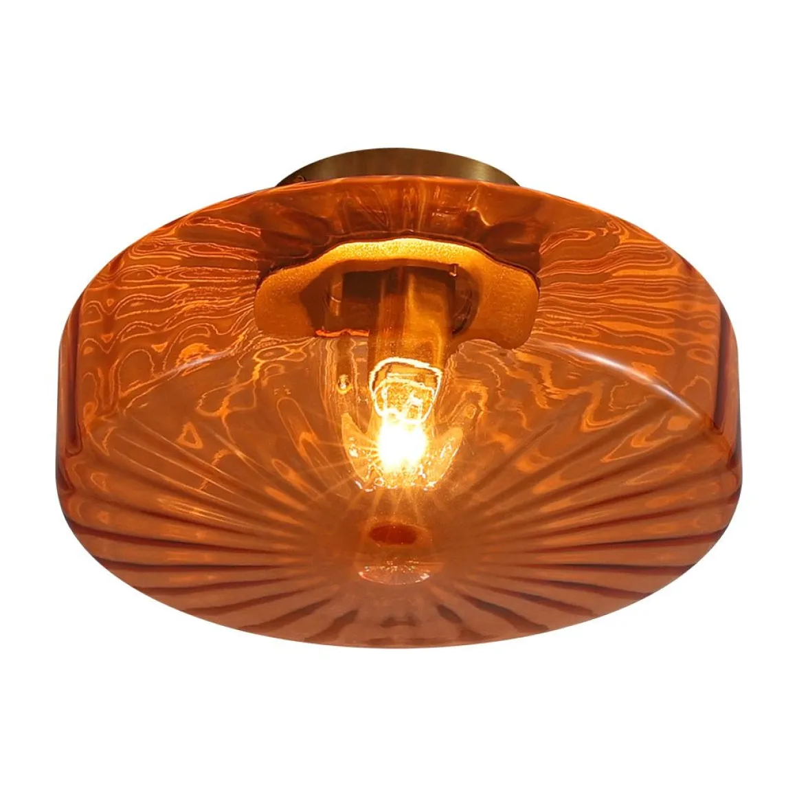 1-Light Caramel Amber Ribbed Glass Round Semi Flush Mount
