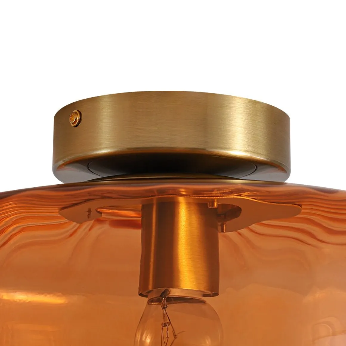 1-Light Caramel Amber Ribbed Glass Round Semi Flush Mount