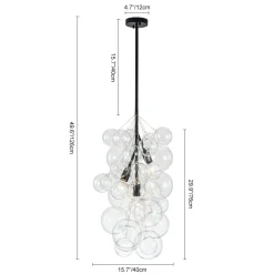 3-Light Cascade Cluster Clear Glass Bubble Chandelier