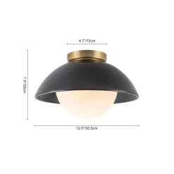 1-Light Ceramic Dome Frosted Shade Semi Flush Mount