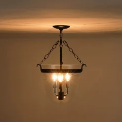 3-Light Clear Glass Bell Jar Lantern Pendant / Semi Flush