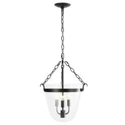 3-Light Clear Glass Bell Jar Lantern Pendant / Semi Flush