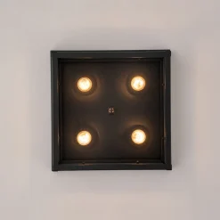 4-Light Clear Glass Black Square Cage Flush Mount Ceiling Light