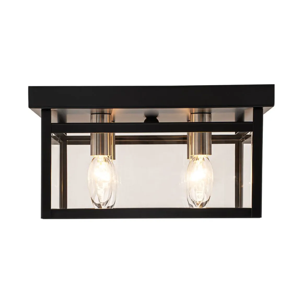 4-Light Clear Glass Black Square Cage Flush Mount Ceiling Light