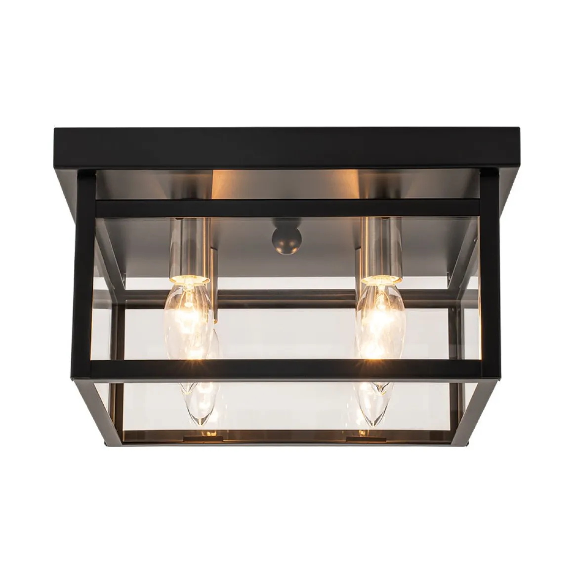 4-Light Clear Glass Black Square Cage Flush Mount Ceiling Light