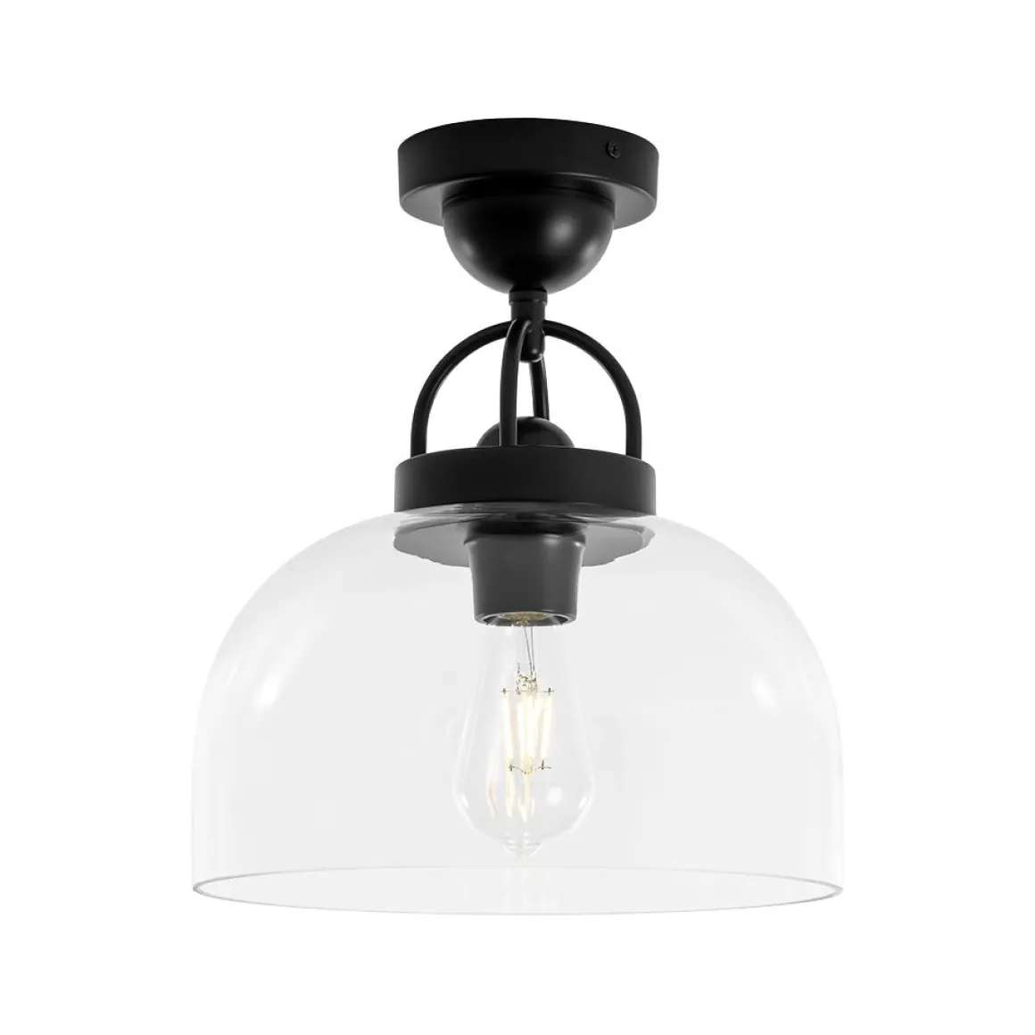 1-Light Clear Glass Dome Shade Semi Flush Mount