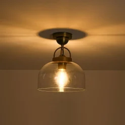 1-Light Clear Glass Dome Shade Semi Flush Mount