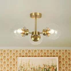3-Light Clear Glass Globe Sputnik Semi Flush Mount