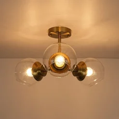 3-Light Clear Glass Globe Sputnik Semi Flush Mount