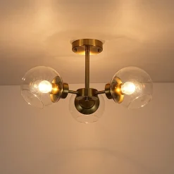 3-Light Clear Glass Globe Sputnik Semi Flush Mount