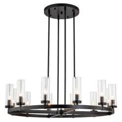 12-Light Clear Glass Shade Wagon Wheel Chandelier