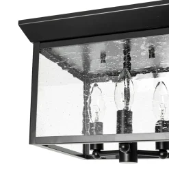 3-Light Clear Seeded Glass Black Square Cage Ceiling Light