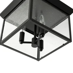 3-Light Clear Seeded Glass Black Square Cage Ceiling Light