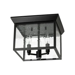 3-Light Clear Seeded Glass Black Square Cage Ceiling Light