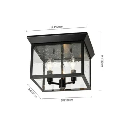 3-Light Clear Seeded Glass Black Square Cage Ceiling Light