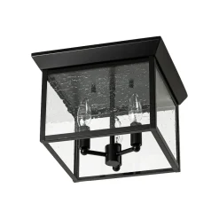 3-Light Clear Seeded Glass Black Square Cage Ceiling Light