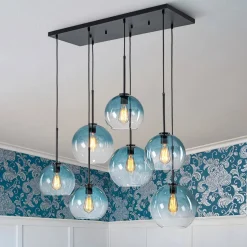 7-Light Cluster Blue Glass Globe Bubble Island Pendant