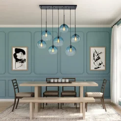 7-Light Cluster Blue Glass Globe Bubble Island Pendant