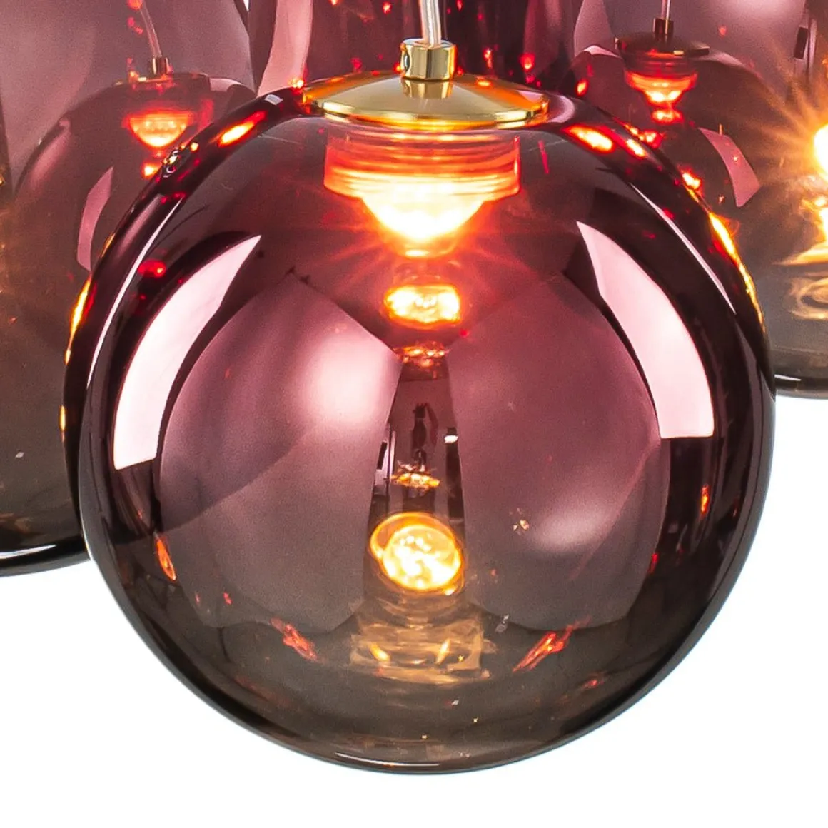 3-Light Cluster Gold Ruby Glass Globe Dimmable LED Pendant