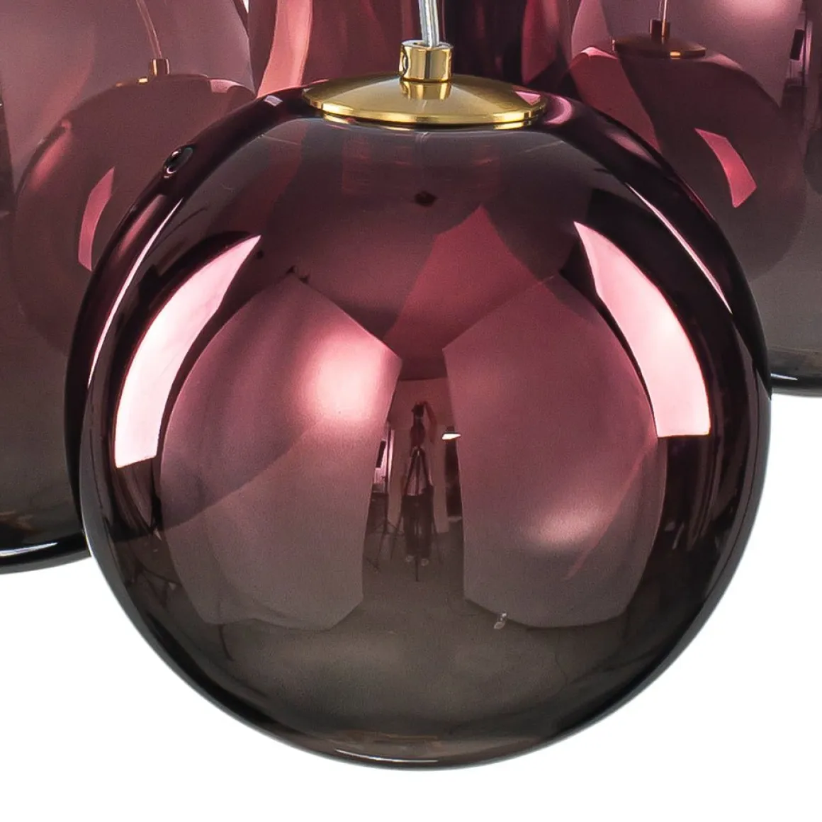 3-Light Cluster Gold Ruby Glass Globe Dimmable LED Pendant