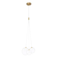 3-Light Cluster Gold Ruby Glass Globe Dimmable LED Pendant