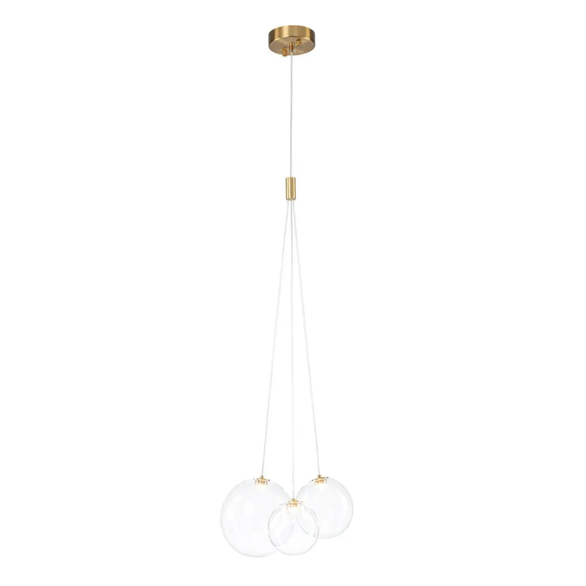 3-Light Cluster Gold Ruby Glass Globe Dimmable LED Pendant