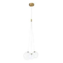 3-Light Cluster Gold Ruby Glass Globe Dimmable LED Pendant