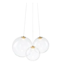 3-Light Cluster Gold Ruby Glass Globe Dimmable LED Pendant