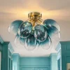 3-Light Cluster Gradient Blue Glass Bubble Semi Flush Mount