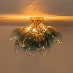 3-Light Cluster Gradient Blue Glass Bubble Semi Flush Mount