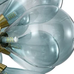 18-Light Cluster Gradual Blue Glass Globe Bubble Chandelier