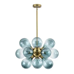 18-Light Cluster Gradual Blue Glass Globe Bubble Chandelier