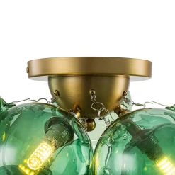 3-Light Cluster Green Tinted Glass Globe Bubble Semi Flush