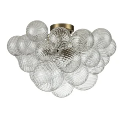 3-Light Cluster Ribbed Glass Bubble Semi Flush Chandelier