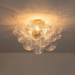 3-Light Cluster Ribbed Glass Bubble Semi Flush Chandelier