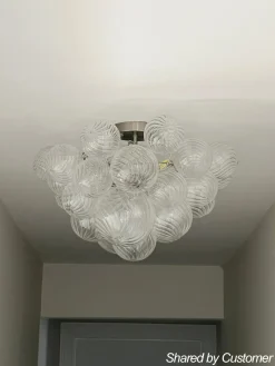 3-Light Cluster Ribbed Glass Bubble Semi Flush Chandelier