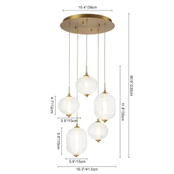 5-Light Cluster Ribbed Glass LED Round Entryway Chandelier