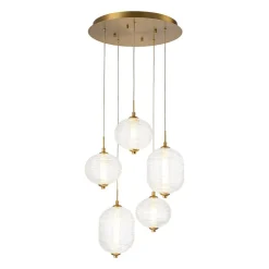 5-Light Cluster Ribbed Glass LED Round Entryway Chandelier
